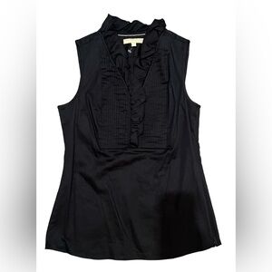 NWOT Banana Republic Women’s Black Tuxedo style front, sleeveless ruffled top.